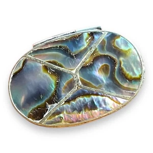 Vintage Sterling Silber 925 Abalone irisierende Pillendose oval aufklappbar Schmuckkästchen - Bild 1 von 11