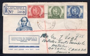 AUSTRALIA 1946 FDC Cover. Sit Thomas Mitchell. Mailed to Waterloo Canada - Picture 1 of 2