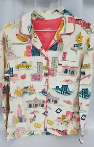 Nick & Nora New York City Flannel Pajama Top Only Taxi Apple Womens Small New - Picture 1 of 13