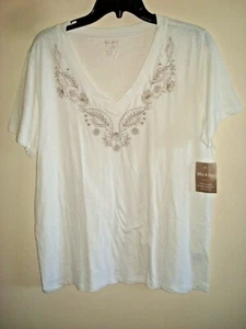 Top de punto para damas bordado blanco talla XL algodón - Imagen 1 de 2