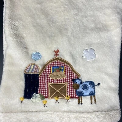 Kids Line Tan Cream Farm Baby Blanket Embroidered Barn Cow Chicks Security Lovey - Image 1 of 4