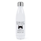 Behind Every Great Person Is A Great Cat Double Wall Water Bottle Funny Lady
