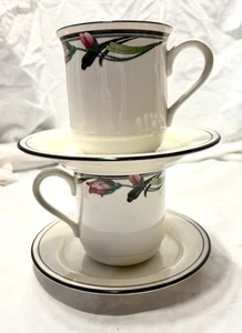 Lenox Chinastone - Midnight Blossoms - Set Of 2 - Coffee Cups with saucers - Picture 1 of 7