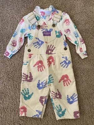 Винтажный комбинезон OshKosh B'Gosh Vestbak с ручным принтом белый размер 18 М вельвет США - Изображение 1 из 4