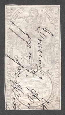 1859 1st Issue IMPERIAL France Colonies 8F Eagle Embossed Revenue Fiscal Tax RAR - Image 1 of 2