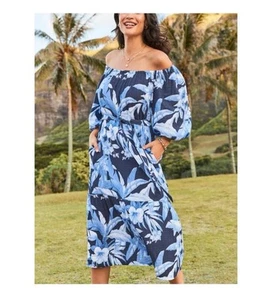 Neu Tommy Bahama Island Gaze Tagesanbruch Hibiskus Midi Gürtel Kleid Größe L 168 $ - Bild 1 von 13