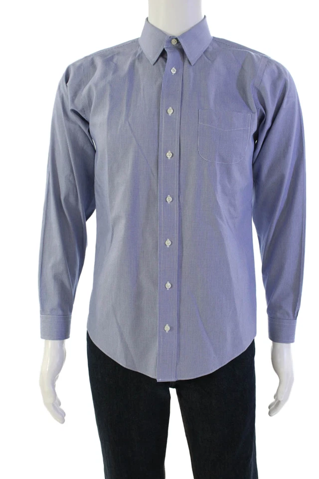 Brooks Brothers Mens Mini Houndstooth Print Button Down Shirt Blue Size 18 - Image 1 of 4