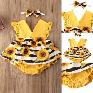 Newborn Baby Girl Clothes Romper Bodysuit Tops Skirt Headband Dress Outfits Set - Picture 1 of 8