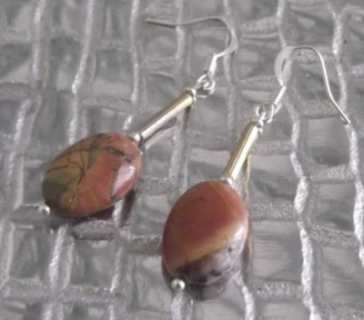 PICASSO JASPER CRYSTAL GEMSTONE EARRINGS, BROWN, DANGLE, PIERCED, NEW,AUSTRALIAN - Imagem 1 de 3