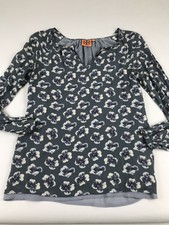 Tory Burch Size 6 Small S Gray Floral Silk Blouse Top Shirt FLAW