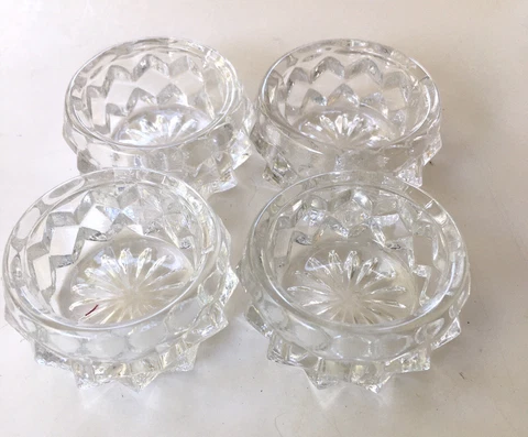 Vintage Fostoria American Clear  4  Salt Cellars Open   Dips Cover