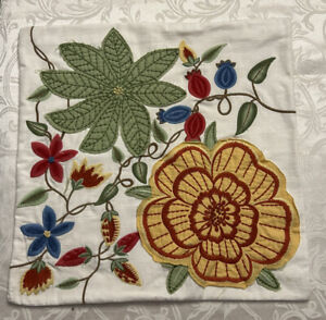 Set of 2 Pottery Barn Floral Embroidered/Appliqué Pillow Covers 20”