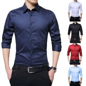Männer Business Casual Slim Fit Button Langarmhemden Formale Dress Shirt Tops