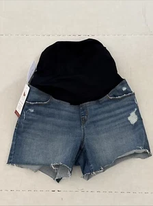 Ingrid & Isabel Maternity Size 6 Over Belly Panel High Rise Midi Jean Shorts - Picture 1 of 6