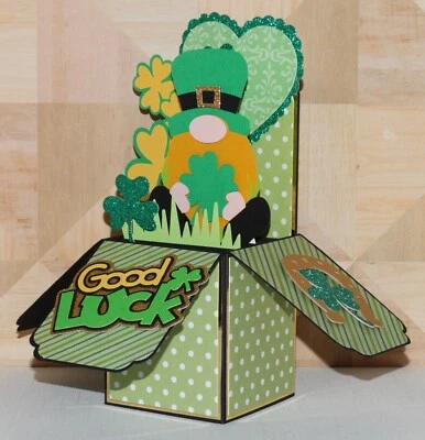 St. Patrick's Day, Gnome, Handmade Box Pop up greeting card - Image 1 of 4