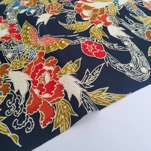 Tessuto kimono giapponese camelia falena #A 14x40 vintage seta chirimen CH85 - Foto 1 di 7