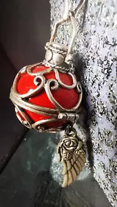 Anhänger Silber 925 Engelsrufer rot Klangkugel mit Flügel Unikat 7cm +Stahlseil - Bild 1 von 7