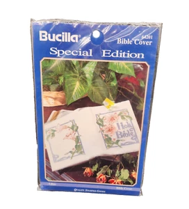 Bucilla Stamped Cross Stitch Bible Cover Flowers 1994 Vintage New Old Stock - Picture 1 of 2