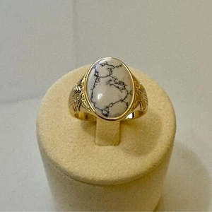 Anello Gorjana Nuova Misura 7 Placcato Oro 18k Power Gemstone Howlite per Calmare - Foto 1 di 2