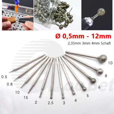 Diamant Fräser Schleifkopf Schleifstift Kugelkopf 0,5mm-12mm für Dremel Proxxon