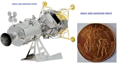 Apollo 11 CSM-LM: 3D Laser Cut Metal 1/48 Scale Model & Vintage Rare Medallion - image 1 of 4