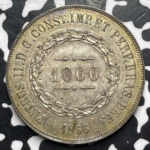 1866 Brazil 1000 Reis Lot#MK246 Silver! - Picture 1 of 2