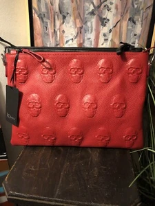 U Pick IO Pelle Leather Crossbody 3D Embossed Skulls Pouch Purse/Handbag w/Dust - Picture 1 of 6