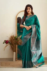 Designer Bollywood Bridal Sari Silk Saree Blouse South Indian Party Wear Saree - Picture 1 of 10