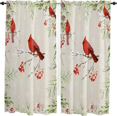 Par de paneles de cortina 54 x 64 semi transparente de pájaro cardinal, rama, cono de pino Foto 1 de 2