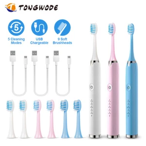 Electric Toothbrush Whitening USB Rechargeable Cleaning Replace Brush Heads Set - Picture 1 of 22