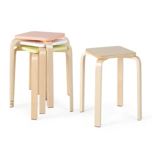 Set of 4 Colorful Square Stools Stackable Wood Stools with Anti-slip Felt Mats - Picture 1 of 11