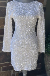 NWT H&M Sequin Low Cut Back Long Sleeve Dress Short, Fitted Sequined Jersey XS - Picture 1 of 24