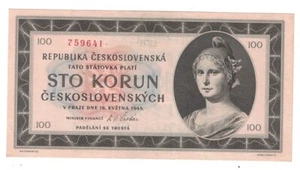 Czechoslovakia - 16.5.1945 100 Korun Banknote (P-67a) - Picture 1 of 2