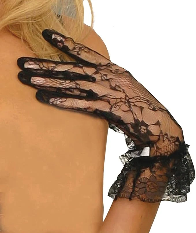 Guantes Elegant Moments 1260 de encaje hasta la muñeca con volantes, negros, talla única Foto 1 de 1