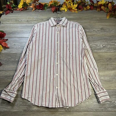 Camisa Express Abotonada Talla Mediana 15-15.5 Para Hombre Rojo Blanco Rayas Ajuste Moderno Foto 1 de 4