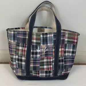 Vintage LL Bean Madras Patchwork Plaid Boat & Tote Canvas Medium Bag - Picture 1 of 11