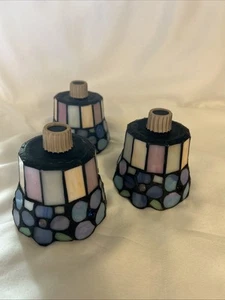PartyLite 3 Arm Hydrangea Tiffany Style Stained Glass Candle Holders Lot Of 3 - Picture 1 of 9