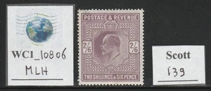 WC1_10806. GRAN BRETAÑA. Raro 1901-1902 2 sh 6 p. Wmk. 31. Scott 139. MLH - Imagen 1 de 1