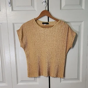 Vintage Lana Lee Gold Crinkle Top Size Med Dolman Sleeve Retro 90s Holiday Glam - Picture 1 of 8