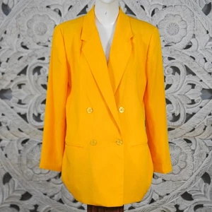 Vintage Fundamental Things Yellow Blazer Women’s 12 Double Breasted Rayon Blend - Picture 1 of 11