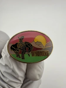 Wyoming Bucking Horse w/ Cowboy Sunset Enamel Lapel Pin - Picture 1 of 6
