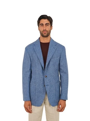 $1670 RUBINACCI NAPOLI Blue Herringbone Jacket Sport Coat Wool 46 US / 56 EU - Image 1 of 4