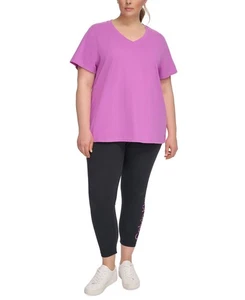 Calvin Klein Performance Women's Plus Size Cotton V-Neck Short-Sleeve T-Shirt - Picture 1 of 15