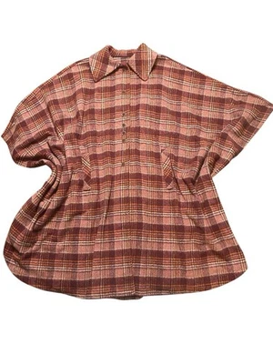 复古羊毛蔓越莓橙色白色格子 96 英寸扫角斗篷均码适合大多数 — 第 1/3 张图片