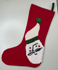 Crate & Barrel Wool Christmas Stocking Retro Santa Holiday  on Red Retro Lined