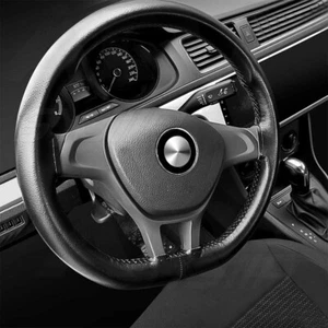 black 38cm/15inch volante cubierta para for Mercedes Benz cuero genuino Niza - Foto 1 di 11
