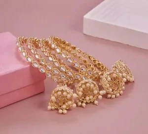 Indisches Bollywood Ethno Kundan vergoldet 4 Stck Mode Armreifen Schmuck Set - Bild 1 von 6