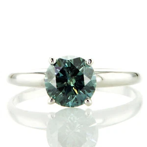 Blue Diamond Solitaire Engagement Ring Round SI1 Treated 14K White Gold 1.63 ct - Picture 1 of 9