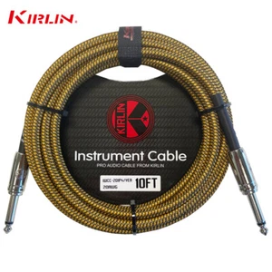 Kirlin 10FT 1/4" Straight Ends Woven Yellow Guitar/Bass Cables with Cable Tie - Picture 1 of 1