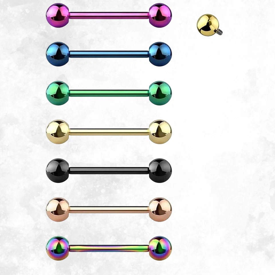 2 un. Anillos de Lengua 14G Titanio Barra Recta Lengua Pezón Anillo 1/2",5/8" Foto 1 de 4